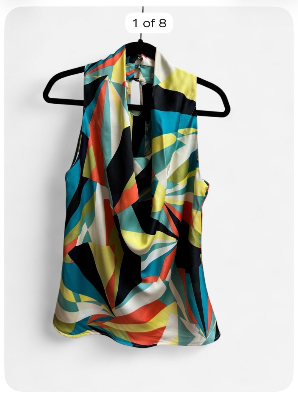 Worthington Women’s Large Halter Cowl Neck Blouse Abstract Print NWT